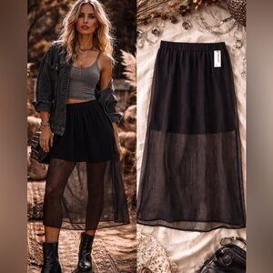 J.Crew Sheer Black Midi Skirt S Cupro Overlay Boho Indie Sleaze Minimalist NWT